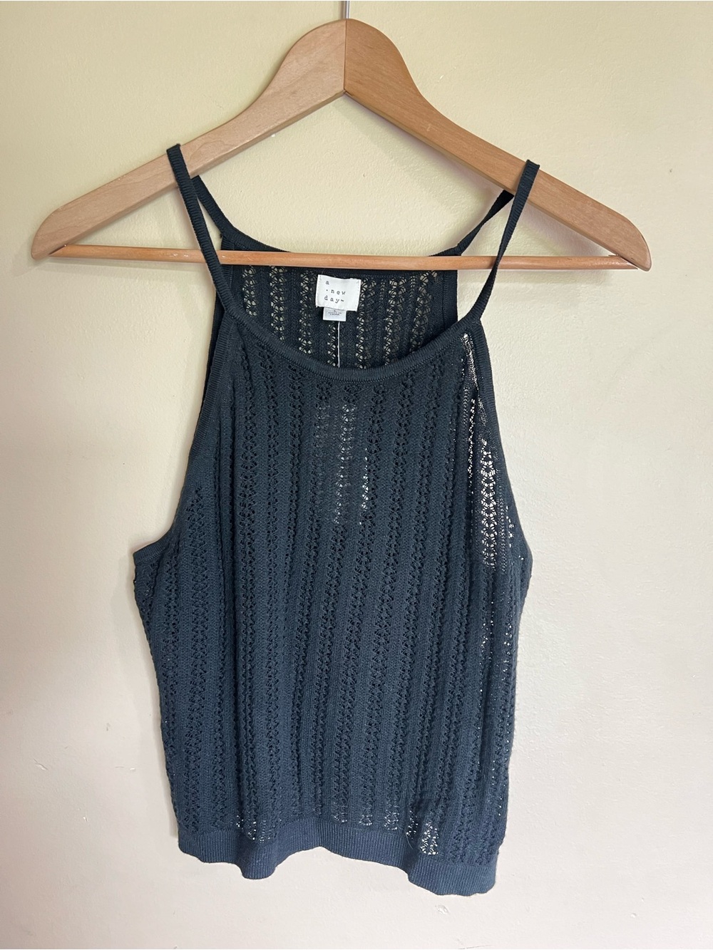 a new day Black Crochet Camisole Tank